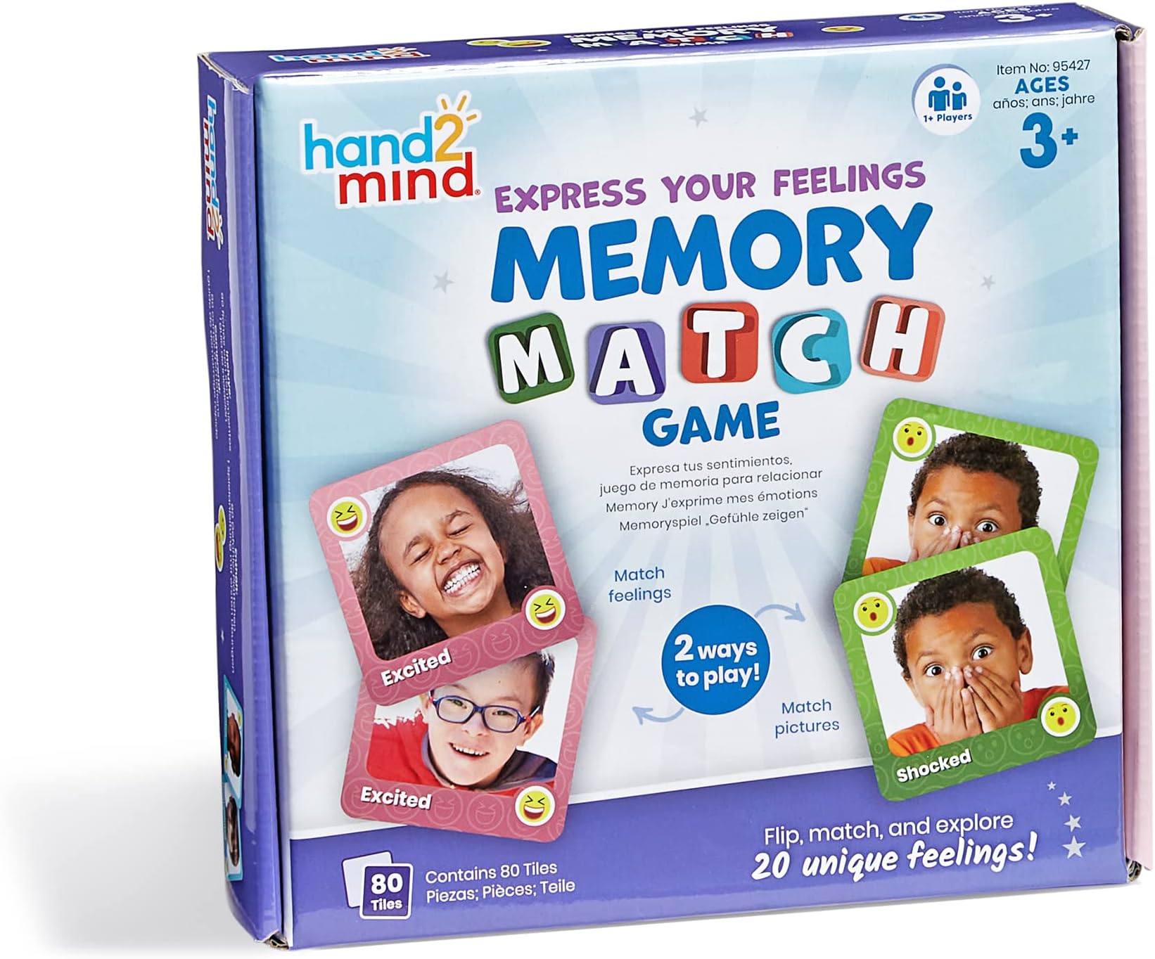 Learning Resources Express Your Feelings Memory Match Game, Emotion Cards for Kids, 80 Tiles, Ages 3+ Matching Card Game, Social Emotional Learning Activities, Play Therapy Games for Kids