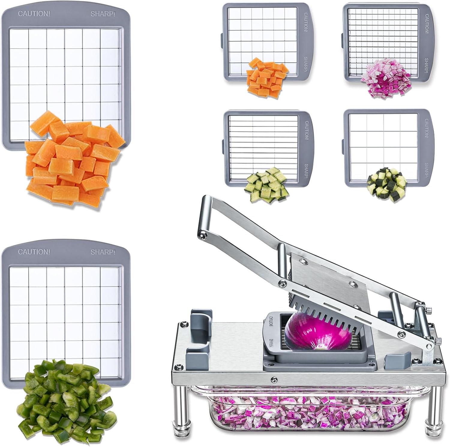 2 Replacement Medium Blades And Stainless Steel Vegetable Chopper With 8 Blades