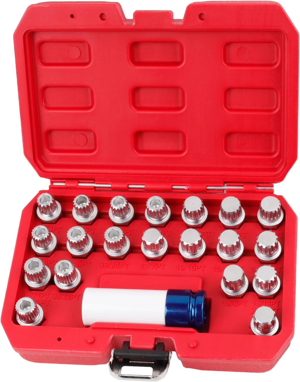 21pcs Anti-Theft Wheel Lock Lug Nut Wheel Lock Removal Kit, with 1/2 inch (12.7mm) Socket Adapter Compatible for BMW Mini Series,BMW Automotive Screw Remover Key Socket Tool Set
