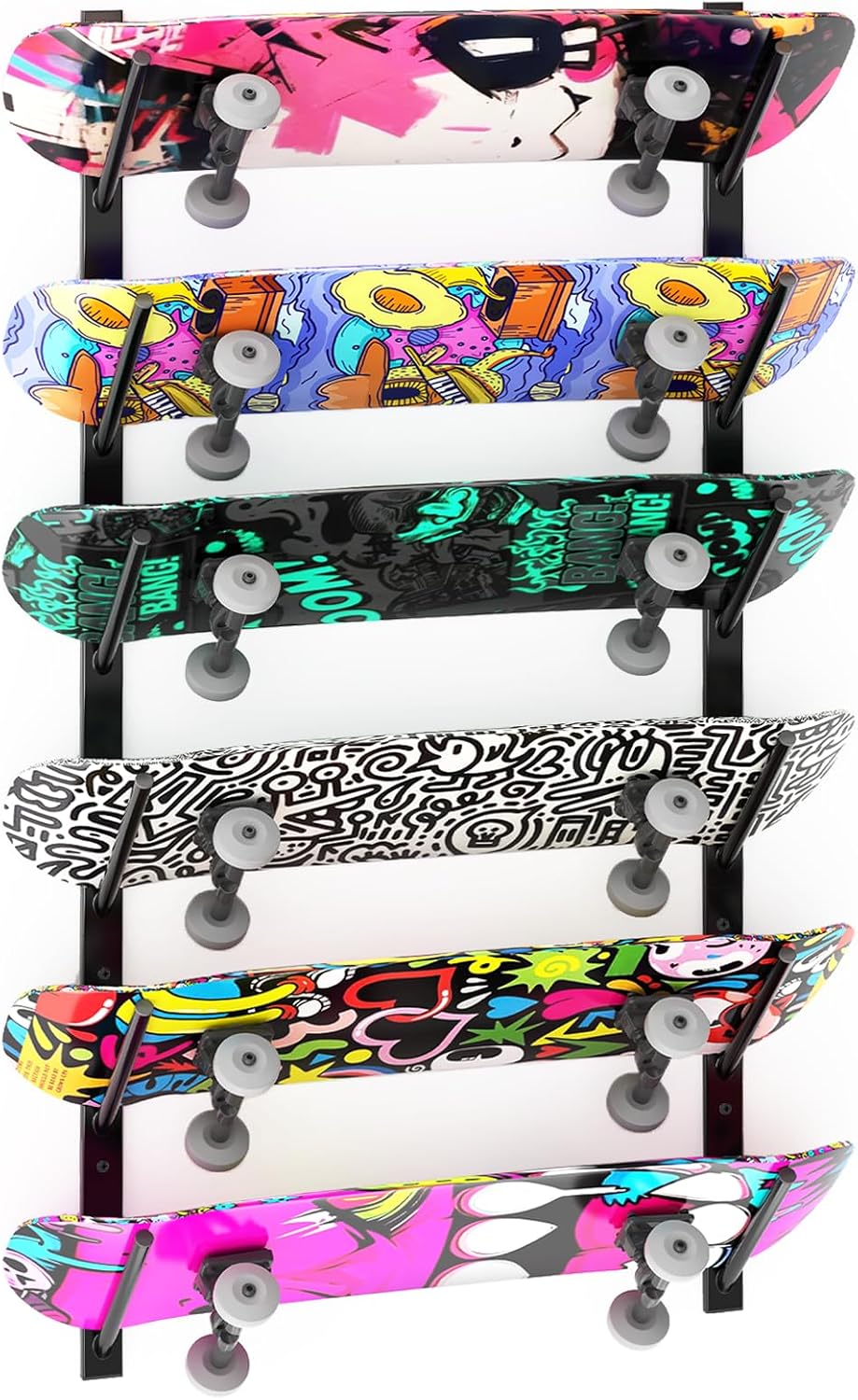 Skateboard Wall Mount, 6 Floors Skate Board Wall Display Hanger Rack | Ski Holder, Snowboard Wall Mount for Storage, Longboard Deck Organize