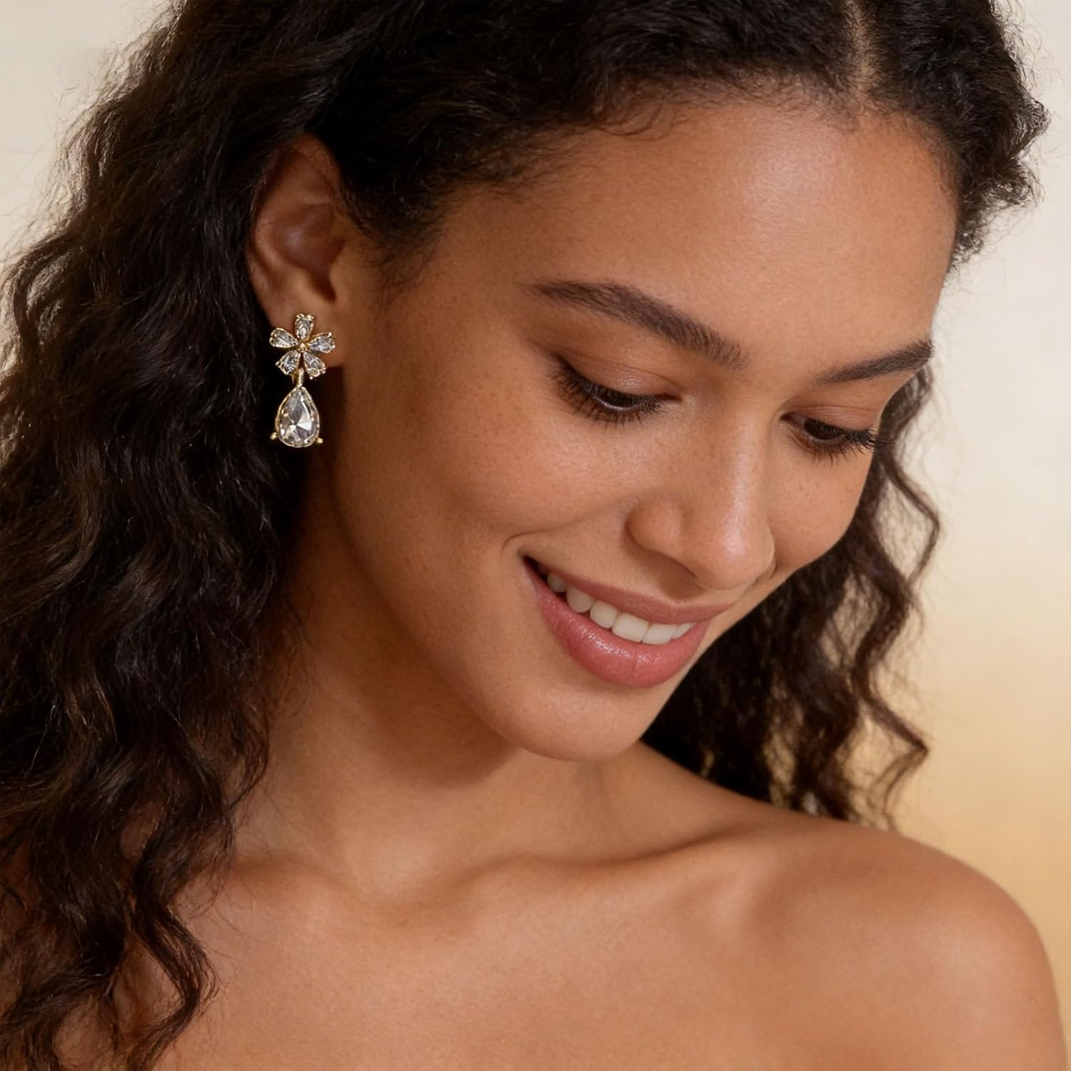 Dangle Earrings for Women Gold Crystal Flower Earrings Rhinestone Earring for Wedding Bridal Sparkling Crystal Earring Party Prom Jewelry Gift - Image 5