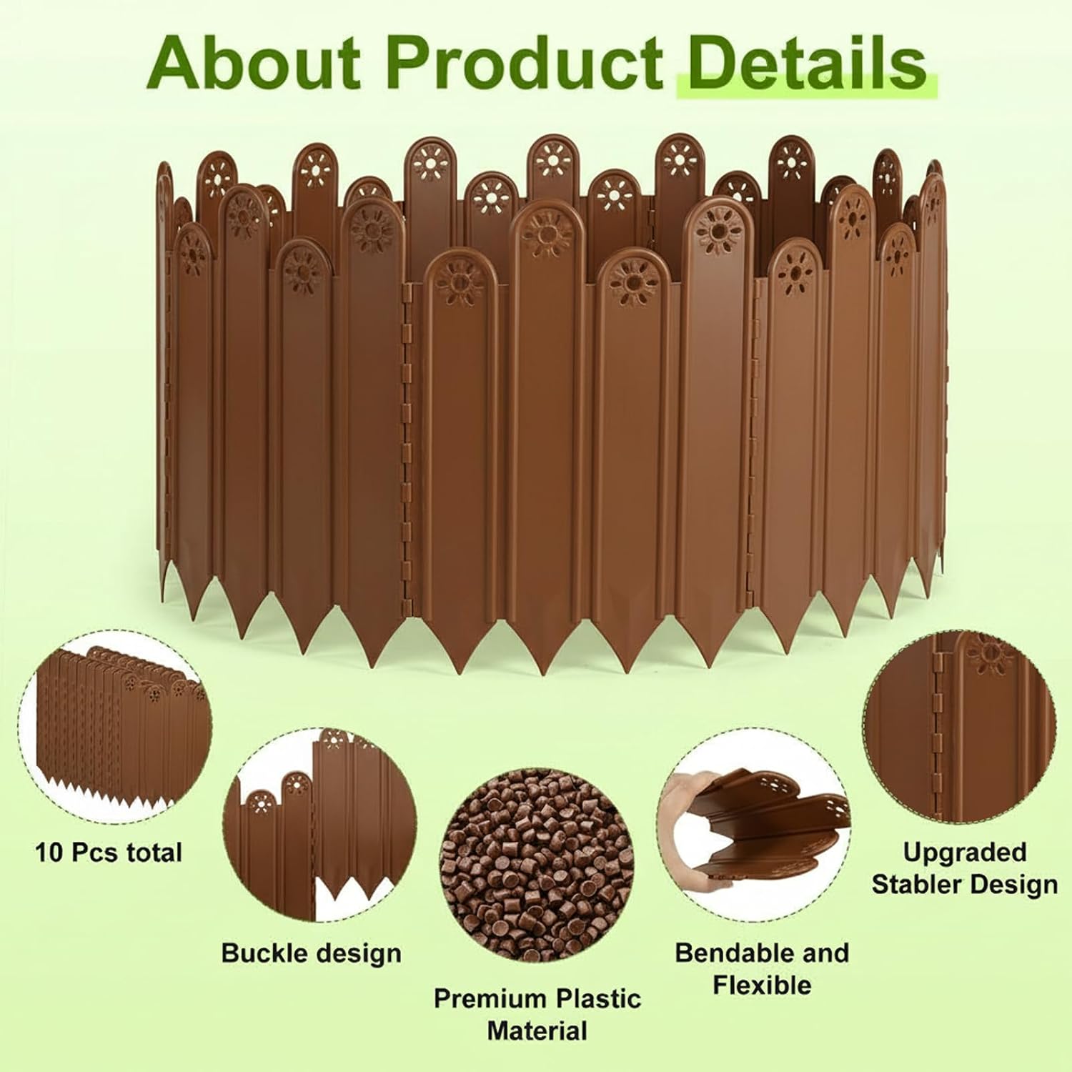 10 Pcs Brown Garden Edging Borders, 11.8 inch Tall Landscaping Edging, Total 7ft Interlock Decorative Garden Fences, Plastic Edging No Dig Lawn Edges Flower Beds Barriers, for DIY Patio Pathway Garden