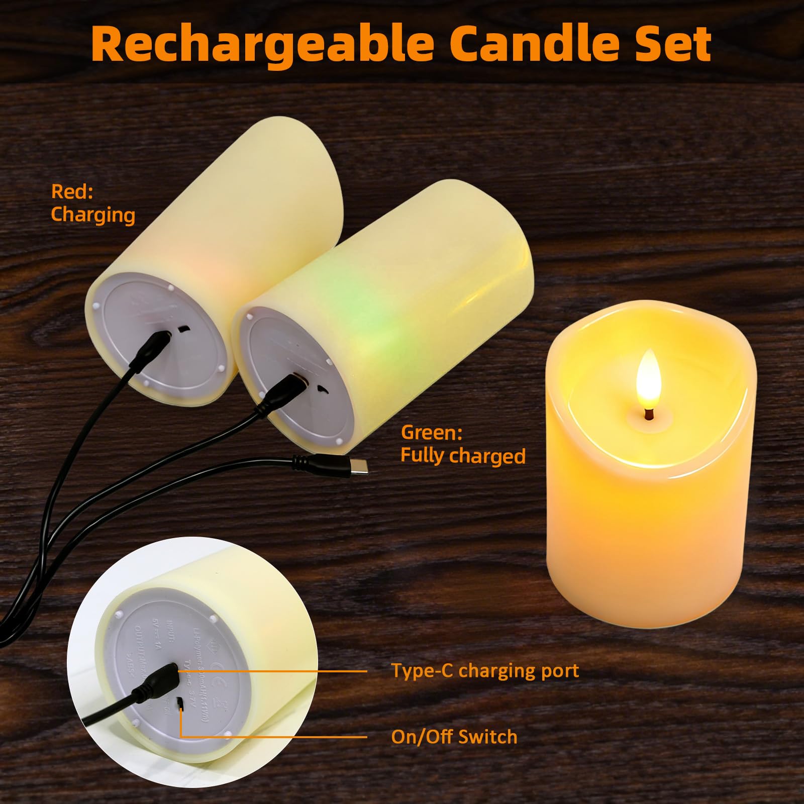 Candele LED Ricaricabili, Set da 3 Pezzi, Perfette per Decorazioni Natalizie e Illuminazione Interna Quotidiana