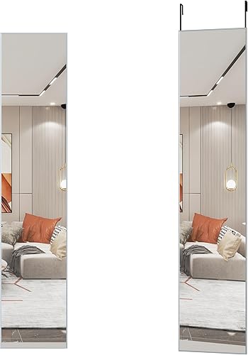 ANYHI Espejo grande de longitud completa, 65 x 13.8 pulgadas, espejo de puerta de longitud completa, 2 ganchos, sobre la puerta o la pared, marco de