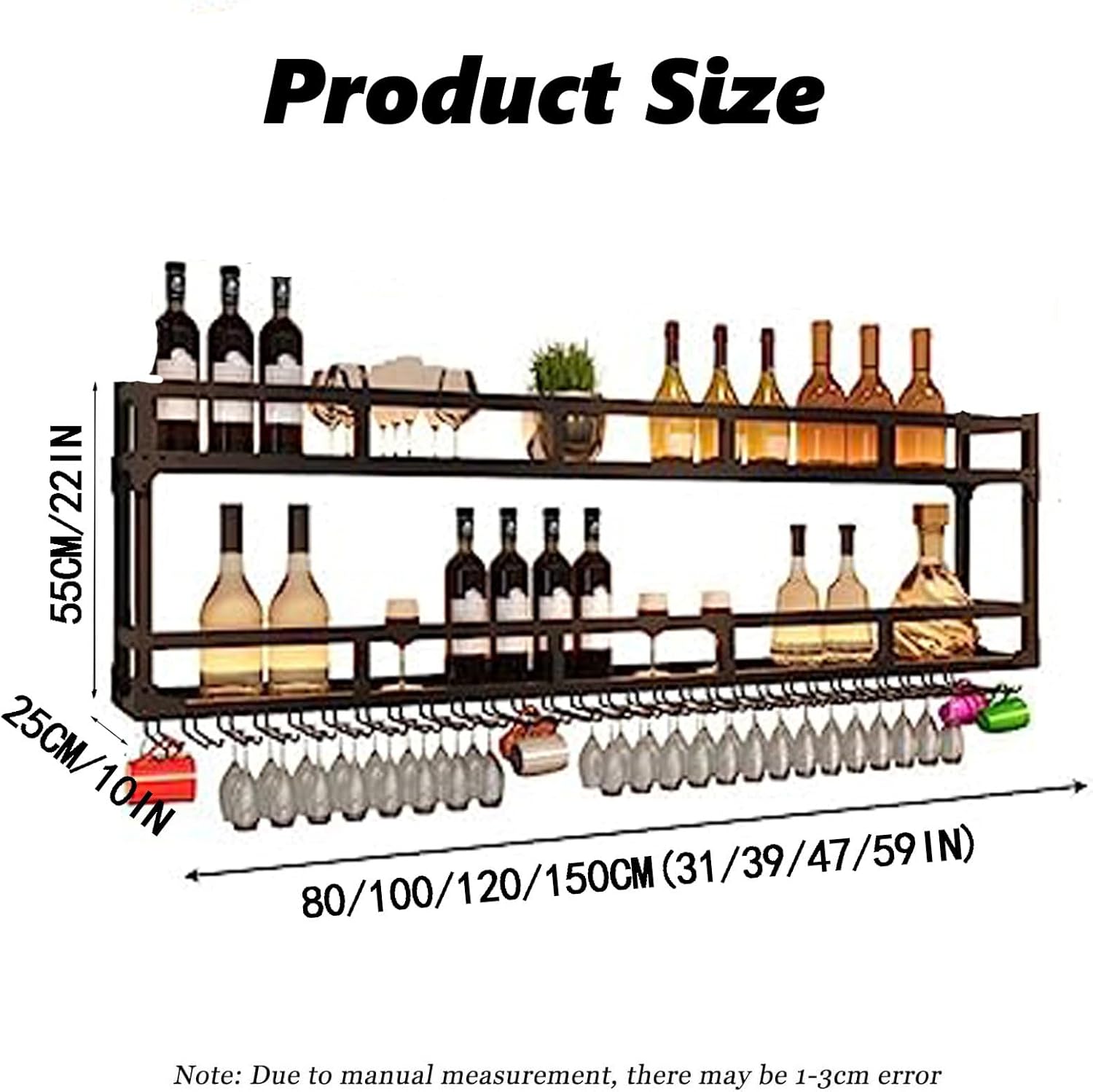 Metal Floating Shelves, LED Wall Mounted Wine Rack, Multi Functional Storage Shelf Wine Storage Display Rack, Bar Unit Floating Shelves for Home, Restaurant, Bars,Gold-100x25x55CM