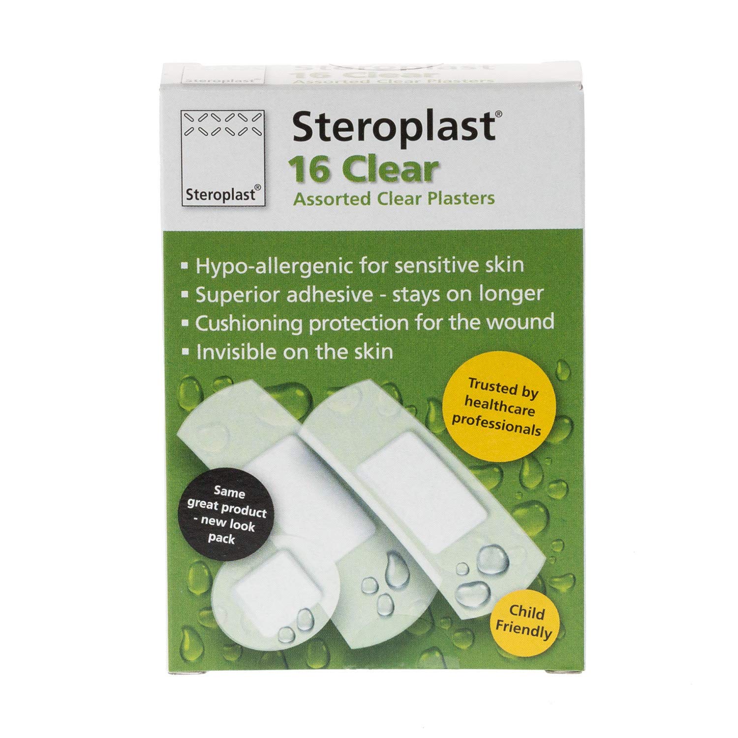 Steroplast Clear Plasters | 16 Assorted Plasters | Lightweight & Discreet Transparent Wound Dressings