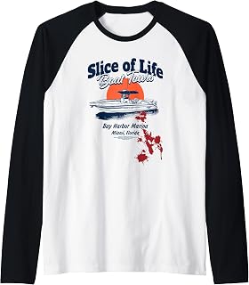 Bay Harbor Marina Boat Tours Blood Splatter TV Show Raglan Baseball Tee