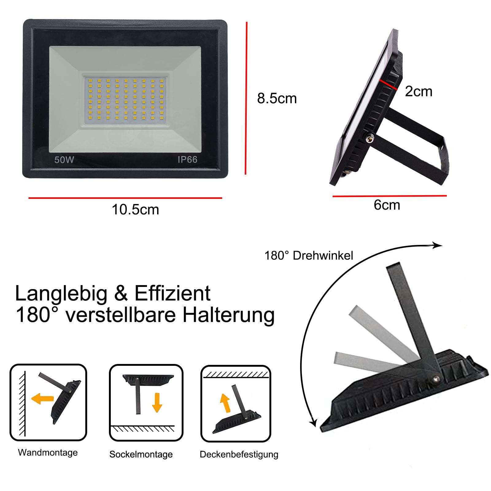 LED Strahler Außen 10W, LED Scheinwerfer mit 12 Lampenperlen, Superhell Aluminium Leuchte 6000K IP66 Wasserdicht, LED Außenstrahler für Garage, Flur, Tore, 10 Stücke, Kaltweiß