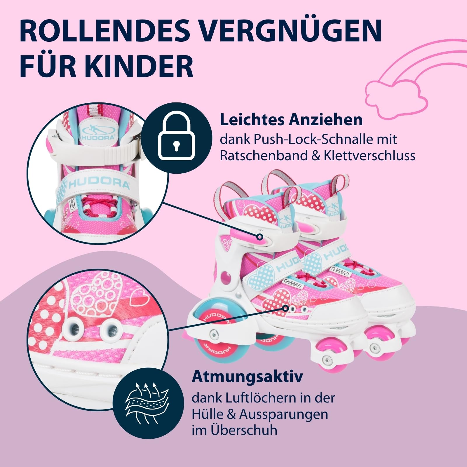 HUDORA Rollschuh My First Quad in versch. Größen & Farben - hochwertige Rollschuhe für Kinder bis 20kg - Kinder Rollschuhe größenverstellbar - sichere Einsteiger-Rollerskates mit großen Rollen