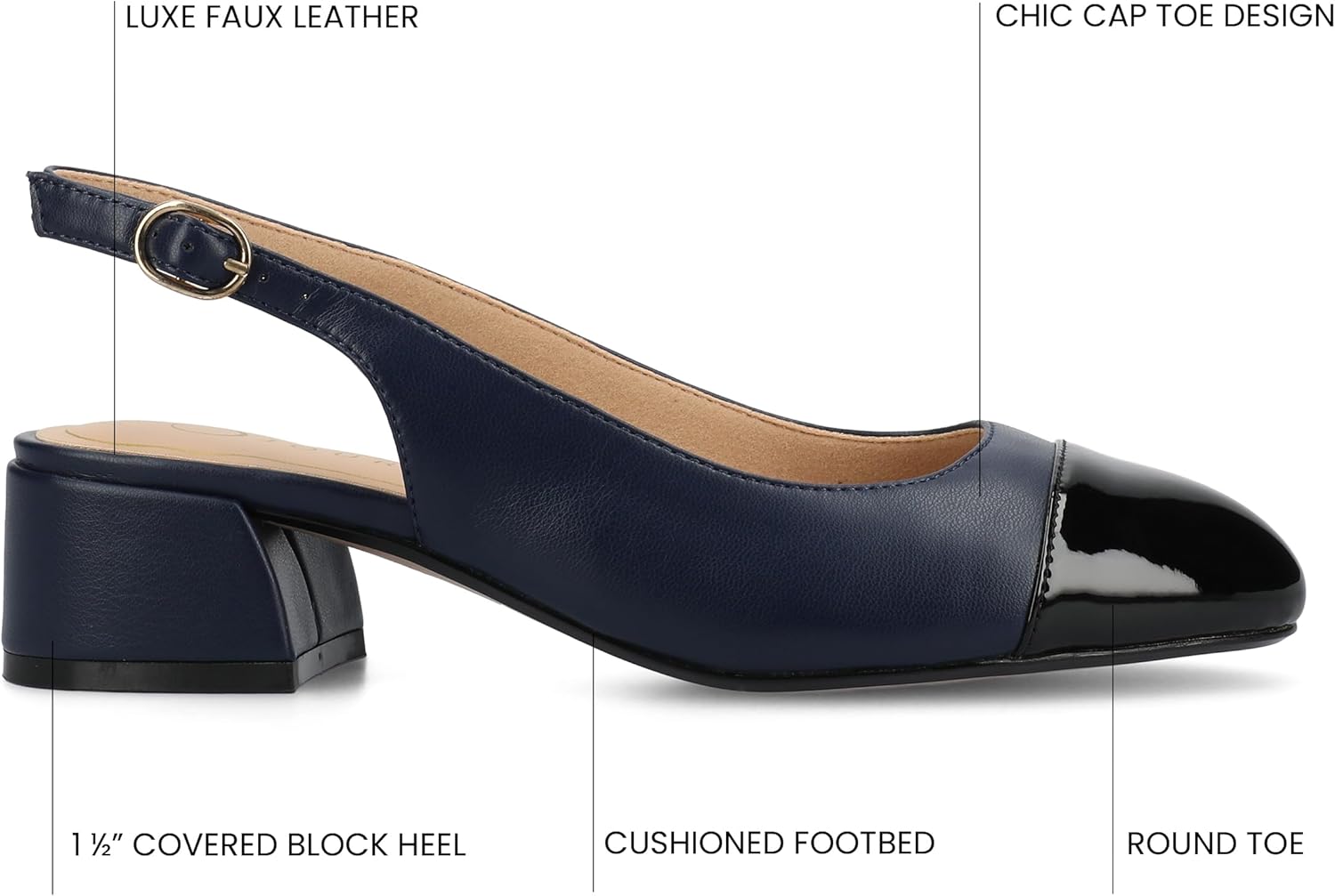 Journee Collection Womens Sammie Sling Back Dress Pumps Round Cap Toe Cushioned Block Heel Two Tone Spring Summer Shoes
