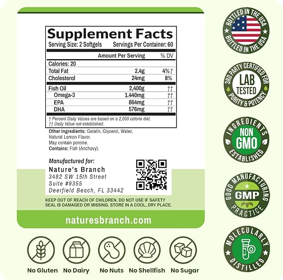 Triple Strength Omega 3 Fish Oil for Heart Health, Brain & Eyes Burpless