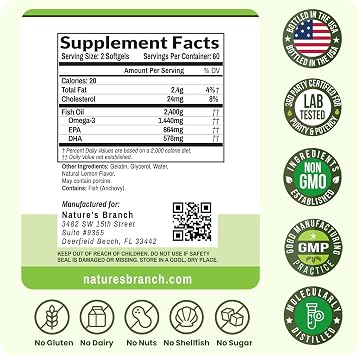 Triple Strength Omega 3 Fish Oil for Heart Health, Brain & Eyes Burpless