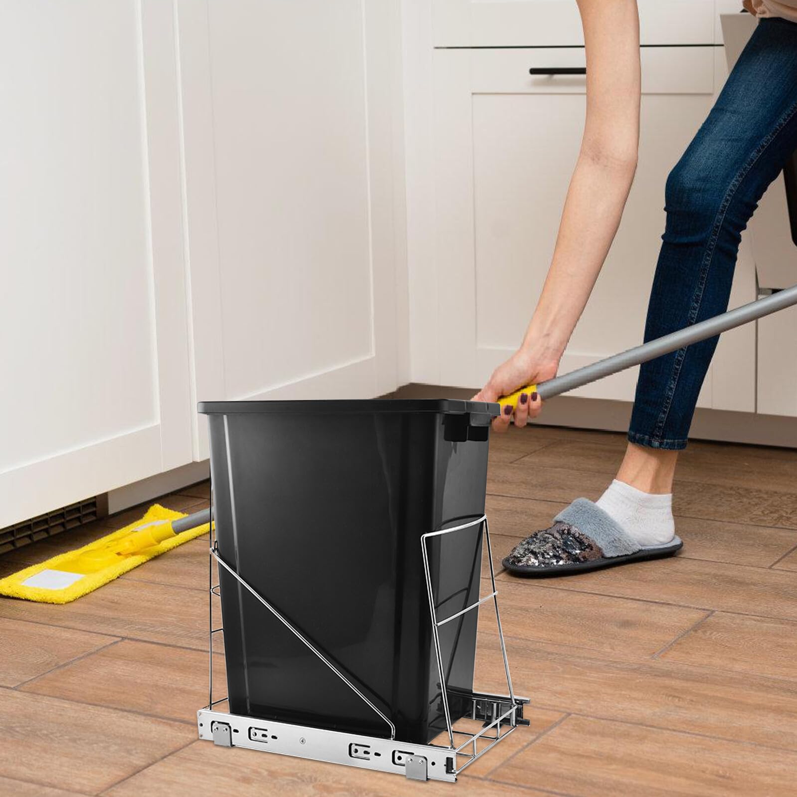 Ausziehbarer Mülleimer 7-11 Gallonen Kapazität aus Edelstahl Auszug mit Korb Verstellbar Modernes Design Praktischer Schrankeinsatz für Küche für Küchenschrank unter Spüle