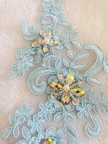 Miniatura 50 de Zbroh Parches de tela de encaje fino bordados con diamantes de imitación bordados, decoración de vestido para coser en lentejuelas cuentas, Azul