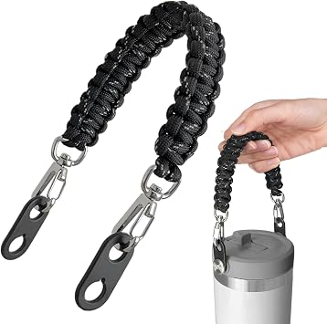 Gearproz HydroCord 3.0 S, Replacement Handle and Clips for Stanley Tumbler, Fits Iceflow Flip Straw Tumblers & Wide Mouth Water Bottles with Screw on Handles, Shoulder Strap Black