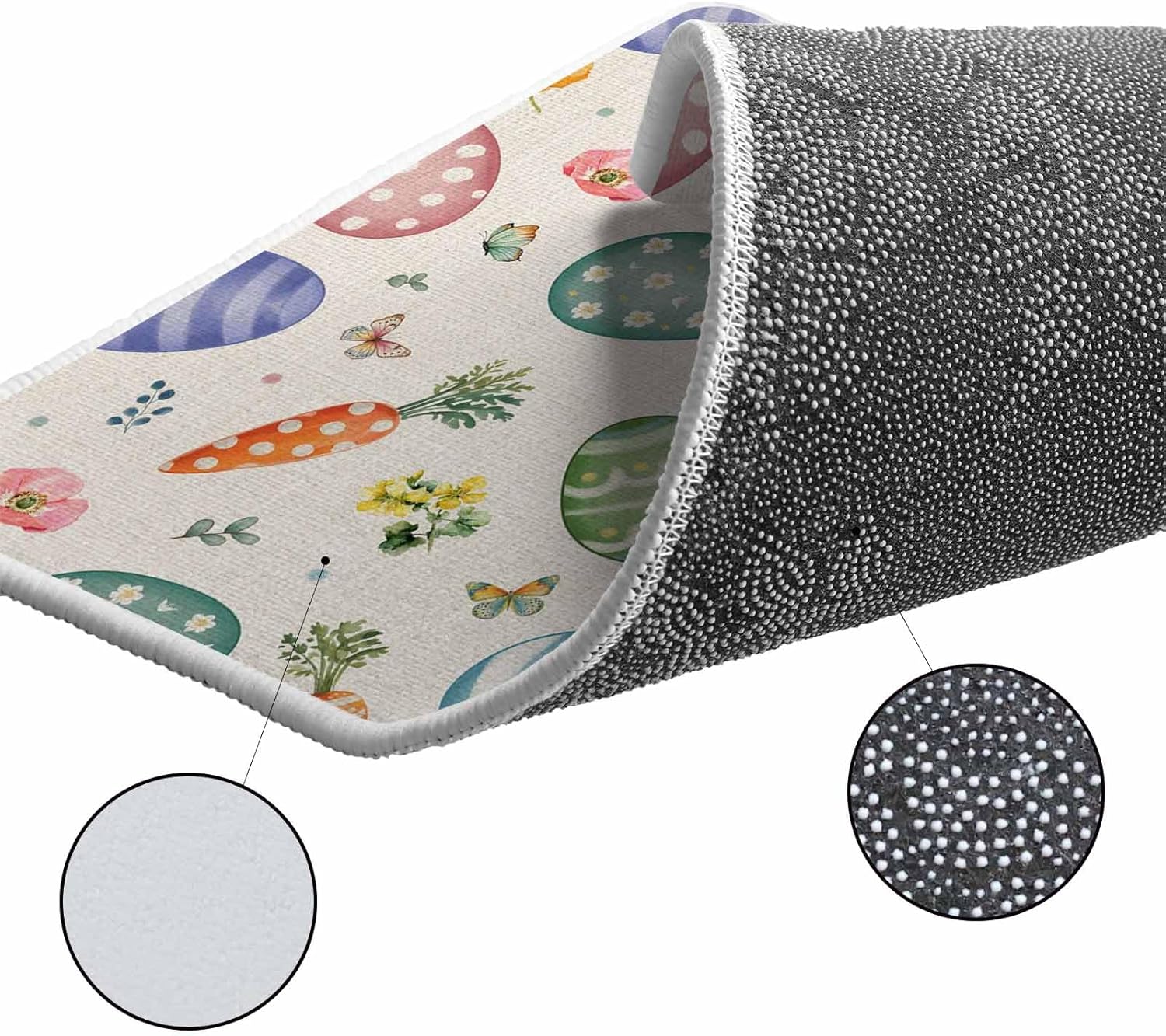 Easter Kitchen Rugs and Mats Set of 2, Non-Slip Kitchen Sink Mat, Striped Colorful Eggs Spring Vintage Botanical Washable Doormat Bathroom Rugs Runner for Bedroom/Living Room 17.7"x30"+17.7"x59"