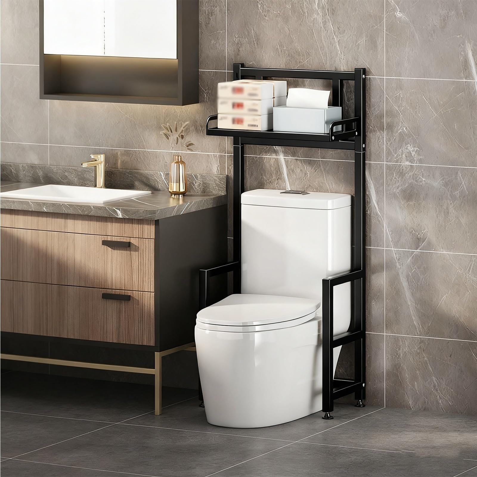 Estante de almacenamiento de baño ajustable con diseño独立 para ahorrar espacio vertical