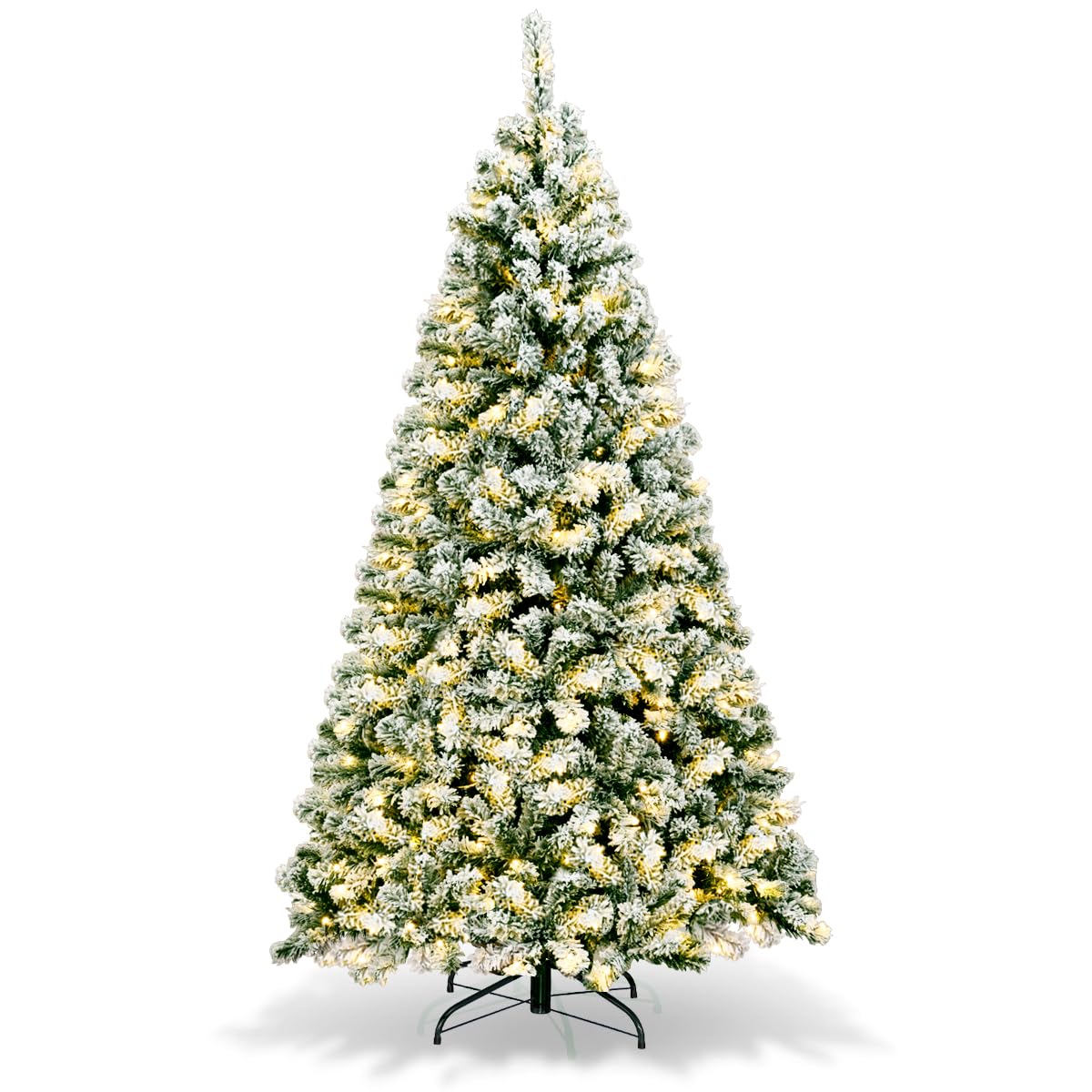 COSTWAY 6Ft Pre-Lit Artificial Christmas Tree, Snow Flocked Hinged Pine Tree with 250 Led Lights, 928 Branch Tips, Easy Assembly, Metal Stand, Perfect Xmas Decoration for Home, Office, Party
