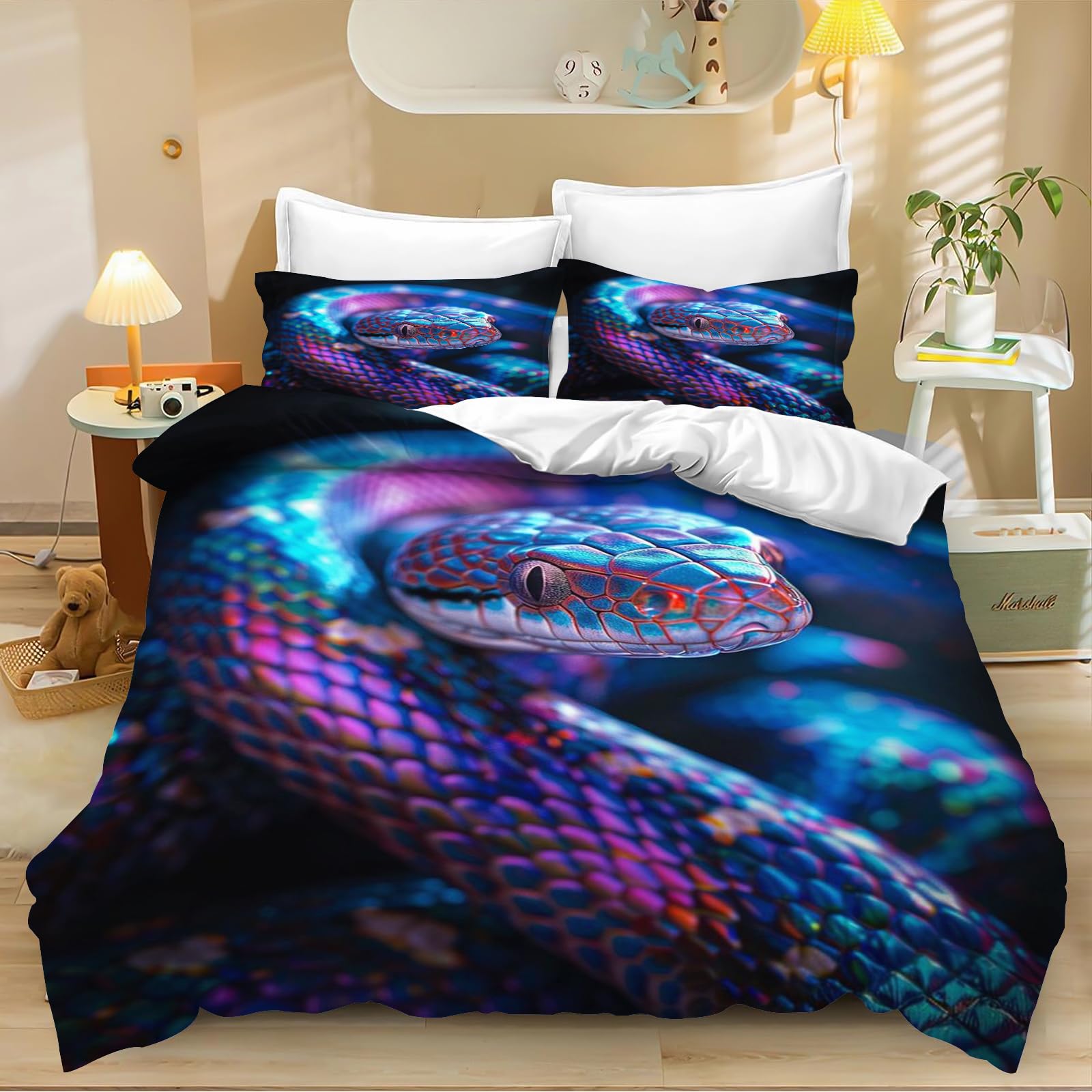 Parure de lit serpent avec housse de couette 3D en microfibre pour lit double