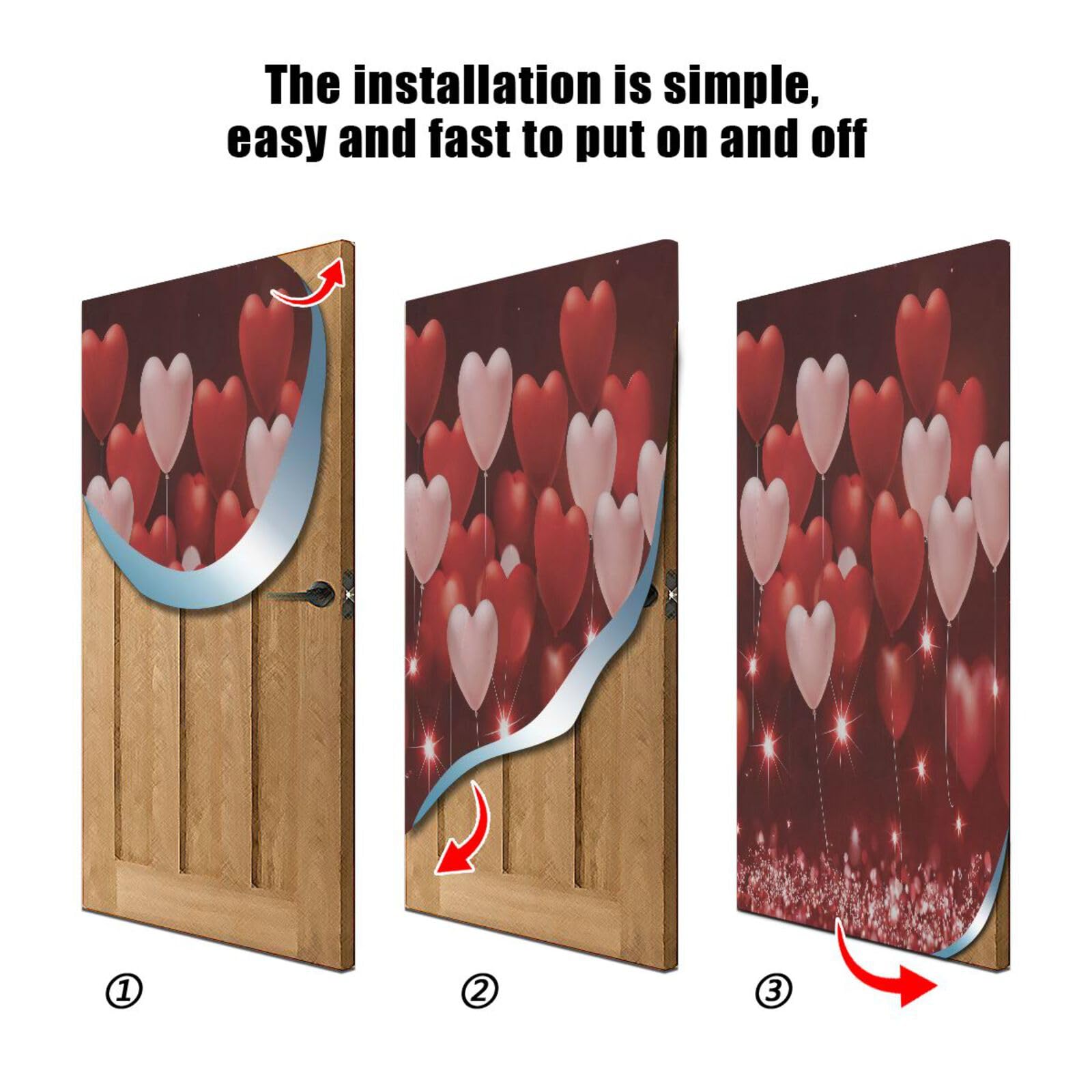 FLildon Red Hearts Balloons Valentine's Day Door Cover Decoration, Party Accessory Porch Decor for Festive Ornament Room Door Covers 32 x 79 Inch