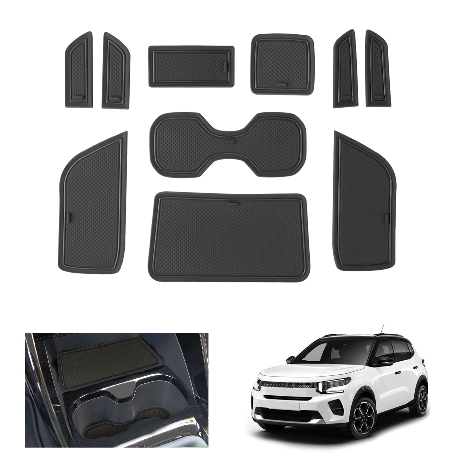 GAFAT Compatibili con Citroen C3 e-C3 2025 2026 2027 (Freno a Mano) Tappetini Antiscivolo, Accessori C3 IV (CC21) Tappetino Gomma per Console Centrale, Cuciture de Porte (Rosso)