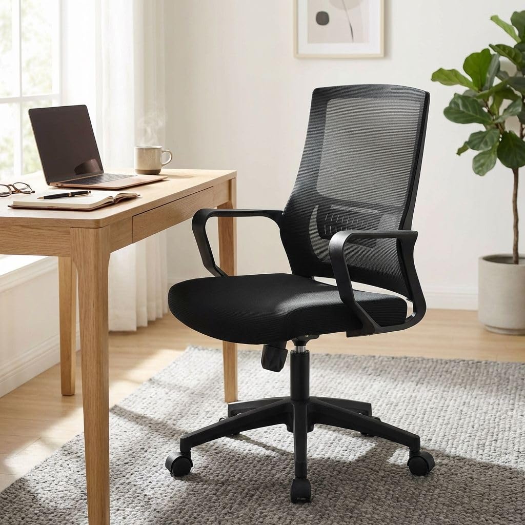 milani home - sedia ufficio girevole con ruote, nero, in polipropilene e metallo, 60 x 62 x 99-109 cm, 60 x 62 cm