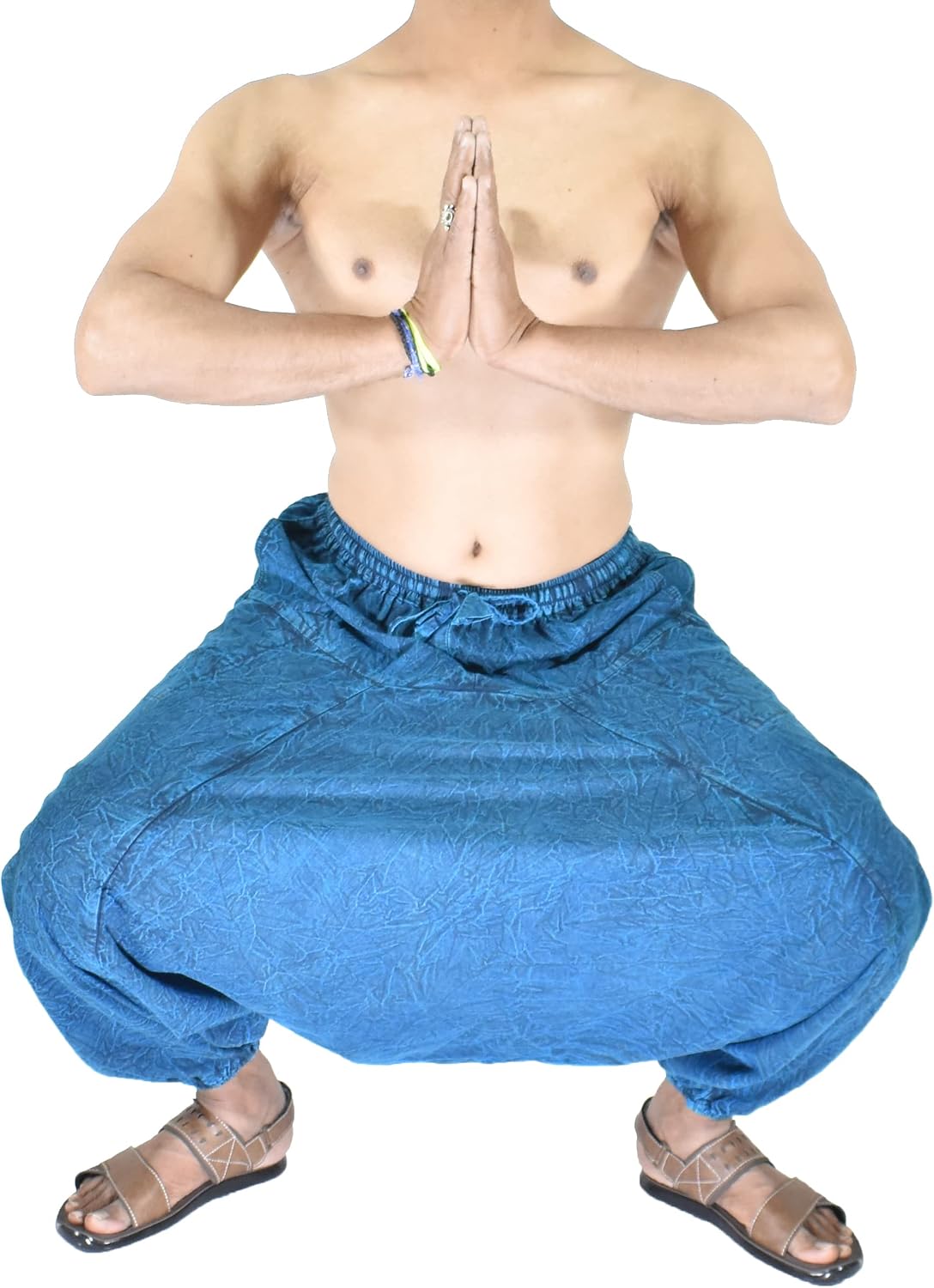 Whitewhale Mens Cotton Stripe Harem Pants Pockets Yoga Trousers Hippie
