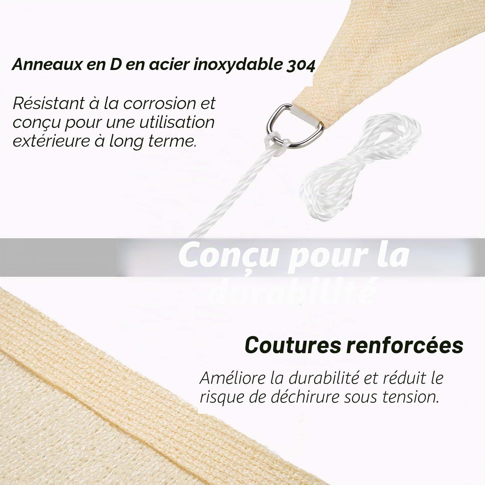 Voile d’ombrage Triangulaire 5x5x7.1 m - Toile Ombrage Extérieur Triangle HDPE Respirant (185g/m²) Voile Ombrage avec 98% de Protection UV pour Patio Jardin Pergola, Crème