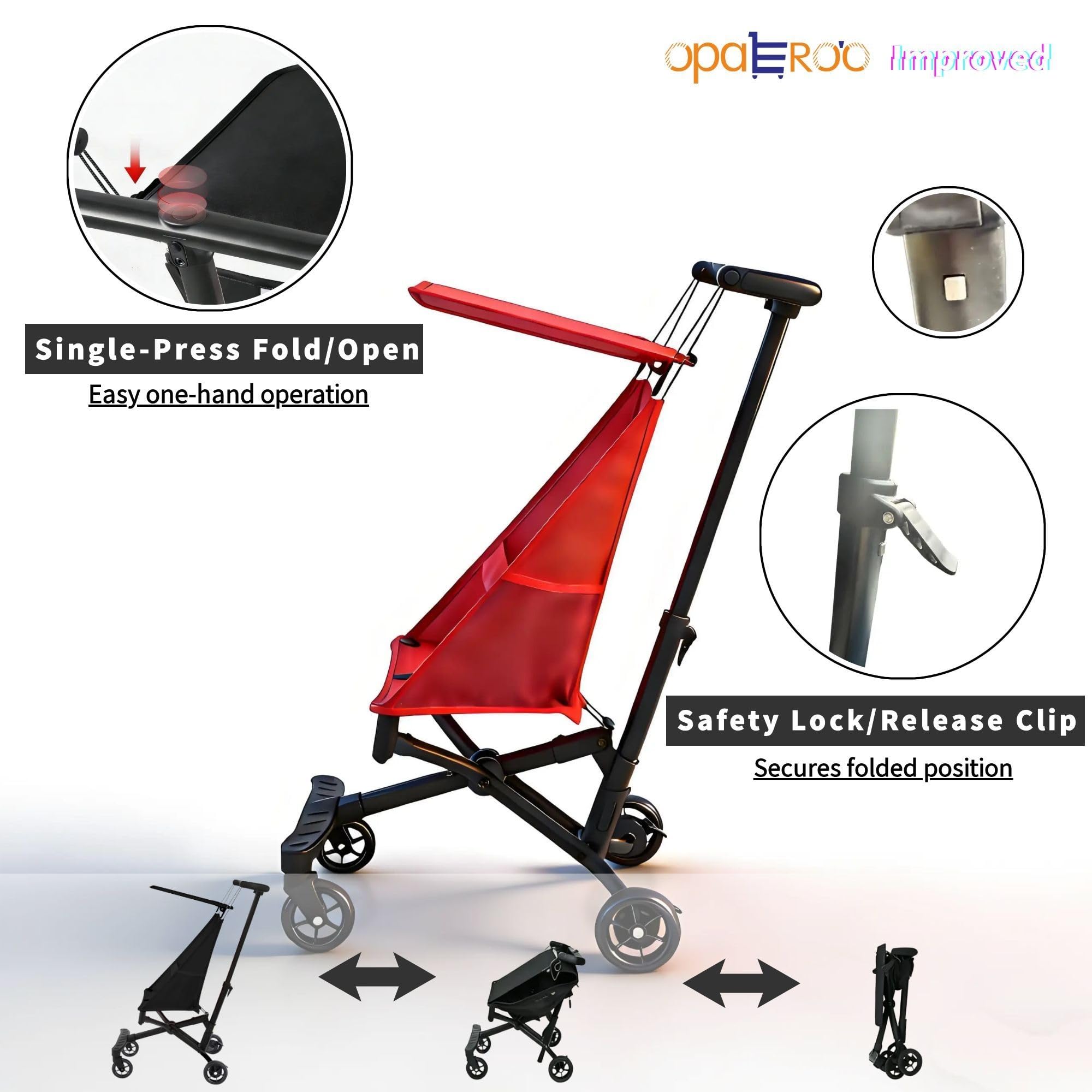 Poussette Légère Pour Avion, 2.8kg Pliage & Dépliage Instantané Poussette Portable, Poussette Bébé Compacte Taille Cabine Avec Coussin Cartoon Amovible Pour Voyage (0-4 Ans), 4 Couleurs red