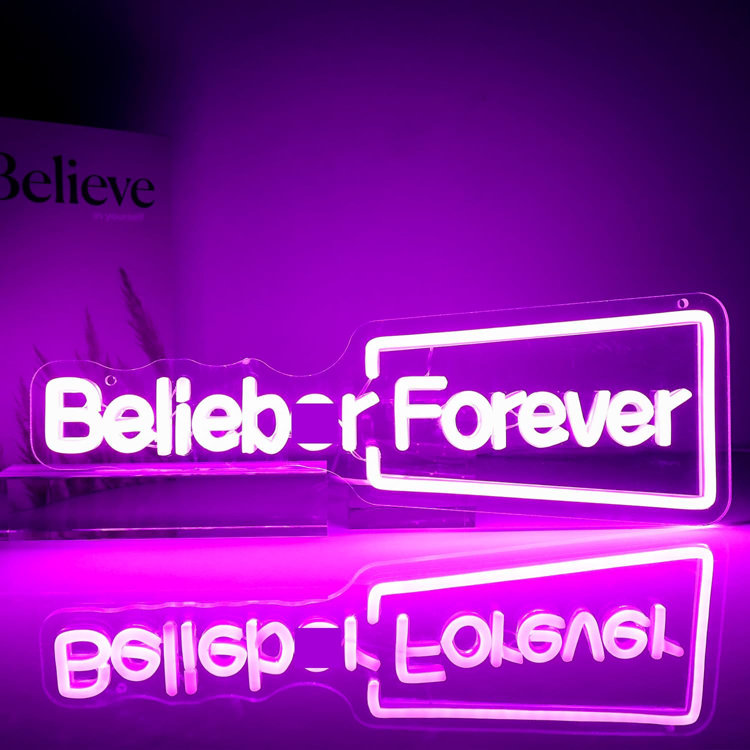 Belieber Forever Neon Sign – Lampada da parete a LED per camera da letto, dormitorio, decorazione per feste, pop star canadese, regalo artistico
