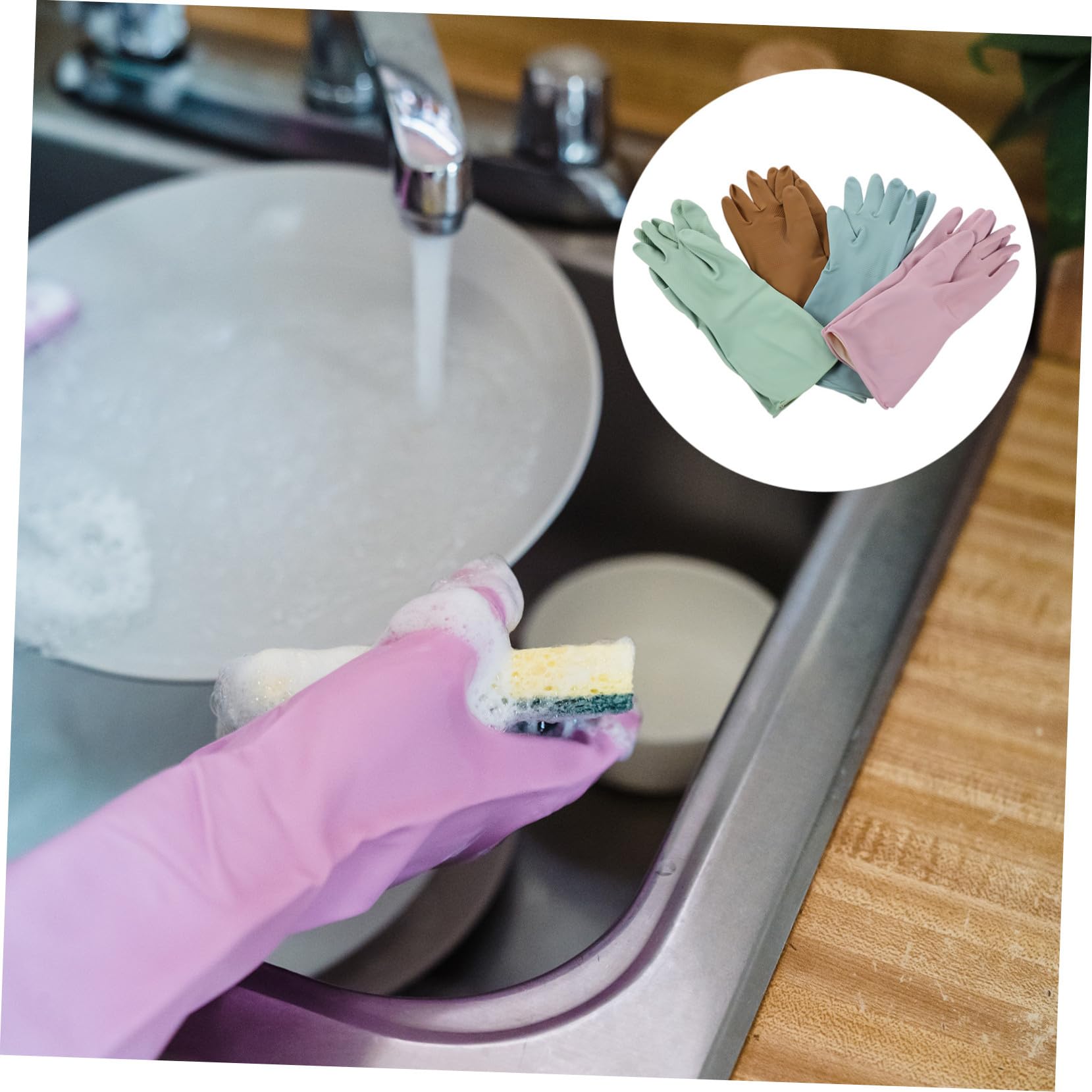 Anneome 4 Par Guantes de Limpieza de Goma Impermeables Reutilizables para Lavavajillas Cocina Guantes de Latex para Mujer para Fregar Platos