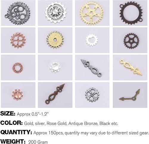 Miniatura 3 de BigOtters Engranaje Steampunk antiguo de 7.05 oz, mezcla de rueda Steampunk de aleación para hacer joyas