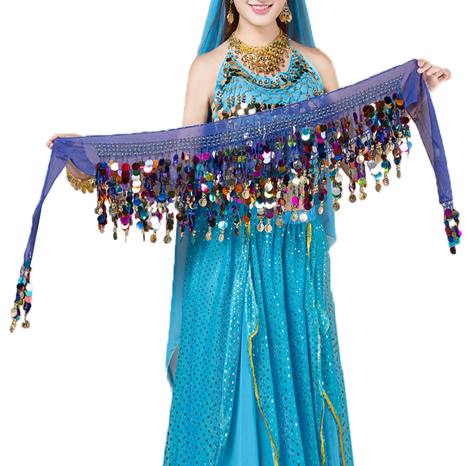 Cinturón y Pañuelo para Danza del Vientre, Espectáculos de Baile, Cumpleaños y Fiesta (Azul Real)