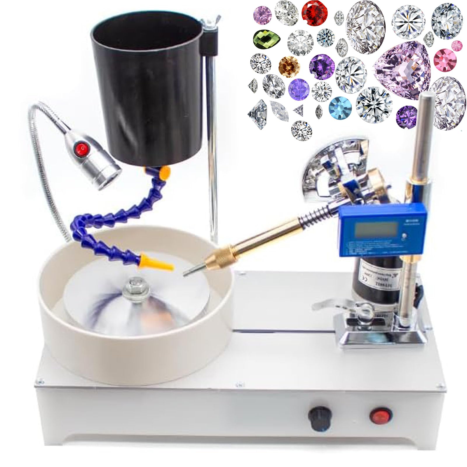 FHRKA Gemstone Grinding Faceting Machine, 2800 RPM DIY Faceted Gem Polishing Machine, 120W Jewelry Polisher with Digital Display