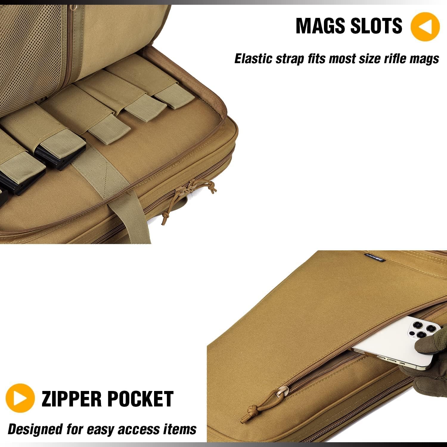 DBTAC Single Rifle Bag 35" (Tan) + Double Rifle Bag 32" (Tan), Lockable Zipper, Durable Material, Compact Design