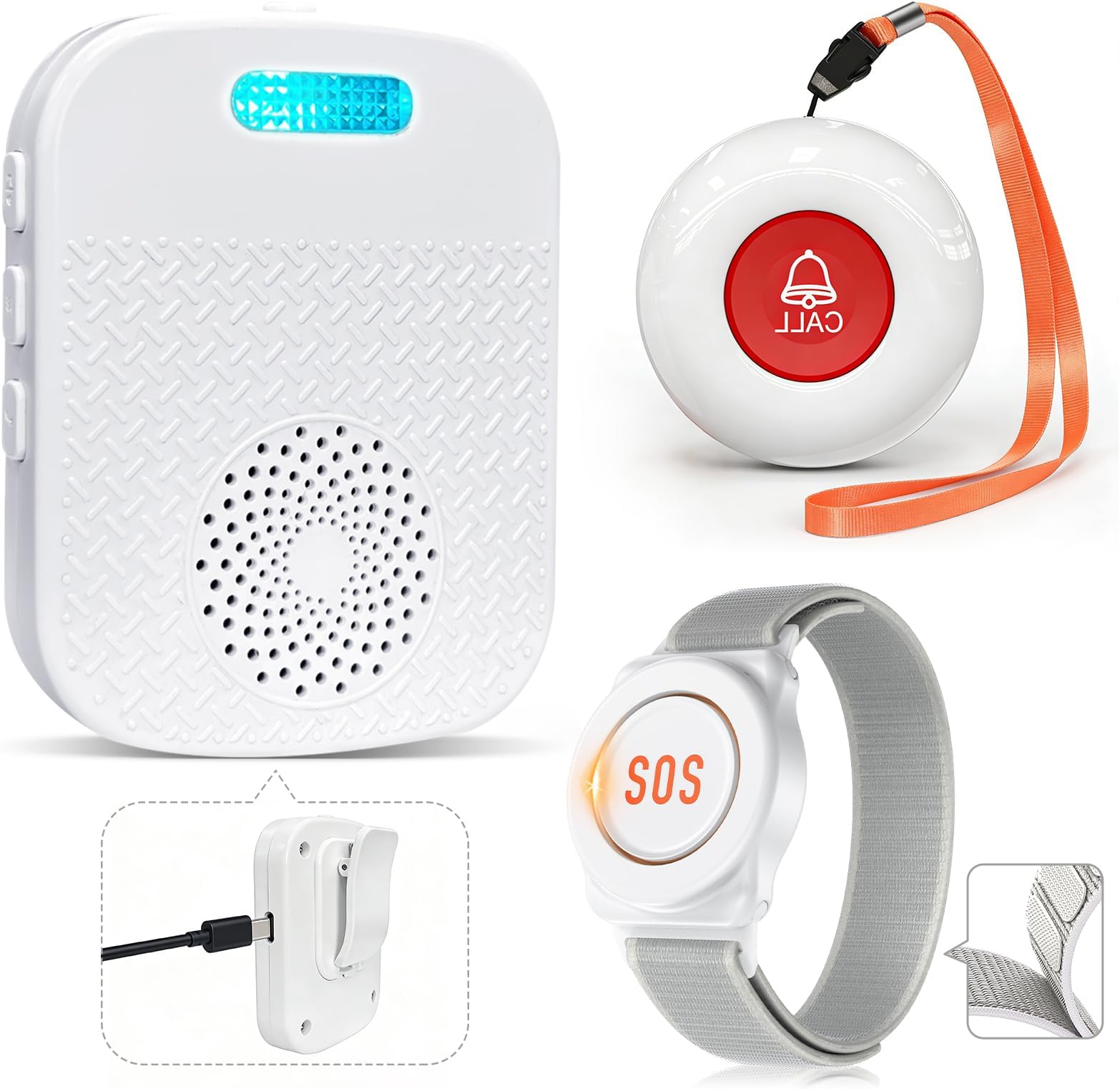 Emergency Button for Elderly Internal Remote Assistance System Elderly Emergency Bracelet Rechargeable Receiver SOS Alarm (Receiver*1 + Transmitter*1 + Bracelet*1)