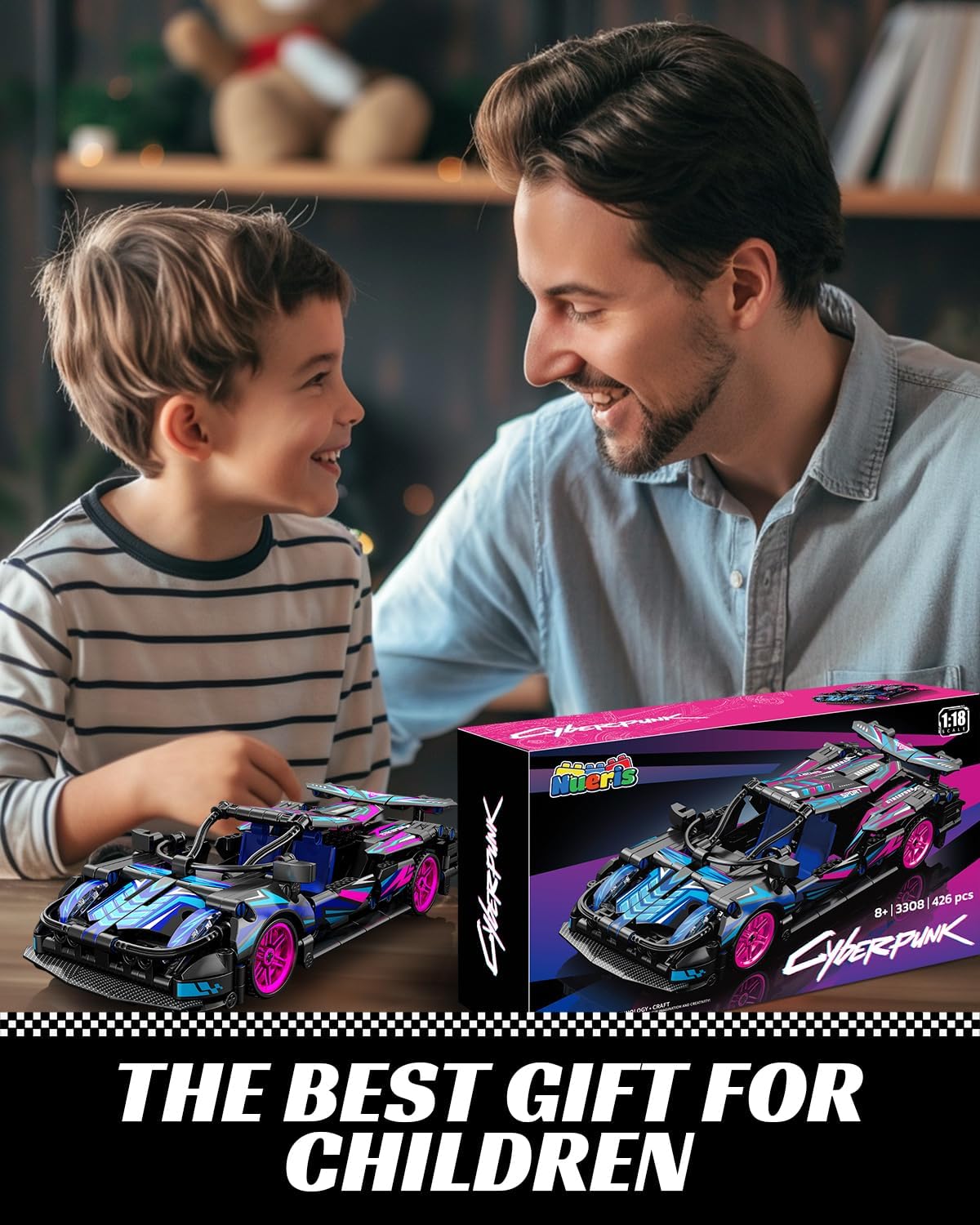 Nueris 1:18 Technic Super Sports Cars Model Sets - 426 PCS Cyberpunk MOC Building Block Car Raceing Engineering Toys - Gift Idea for Adults Boys Girls for Play and Display Collection