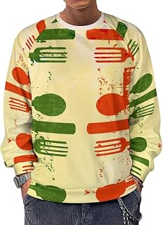 Spoon Fork And Italy Flag Men's Crewneck Sweatshirt Long Sleeve Casual Pullover Sweater T-shirt Lightweight Tops