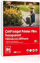 A4 OHP Transparent Printable Sheet 20 Sheets Transparent Film for Overhead Projector, Inkjet Printing