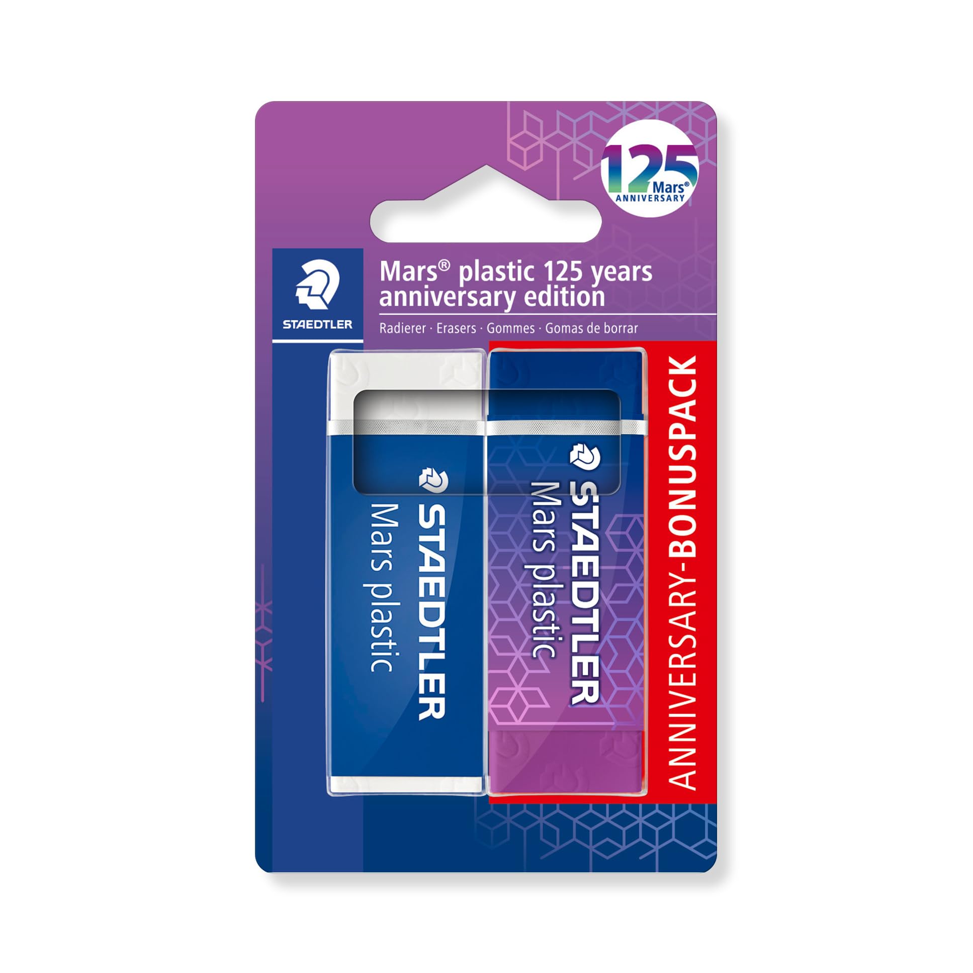 STAEDTLER Mars Eraser - Latex & Phthalate-Free Rubber - Limited-Edition Mars Anniversary - Pack of 2, 52650MABK2