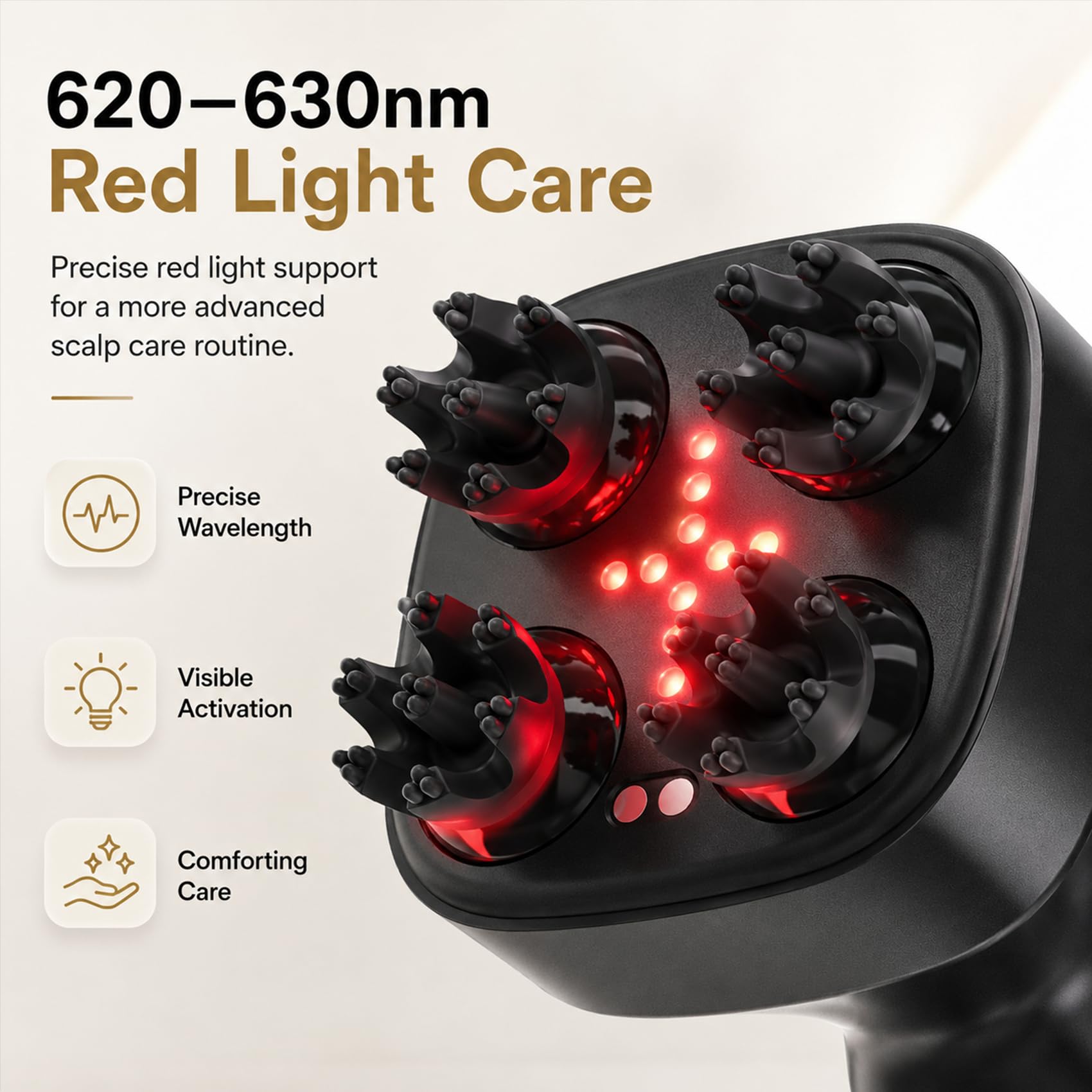 Masajeador eléctrico 4 en 1 del cuero cabelludo con EMS y terapia de luz roja, estimulador del crecimiento del cabello de 620-630 nm, masajeador de cabeza de mano con 5 modos para aliviar el estrés y
