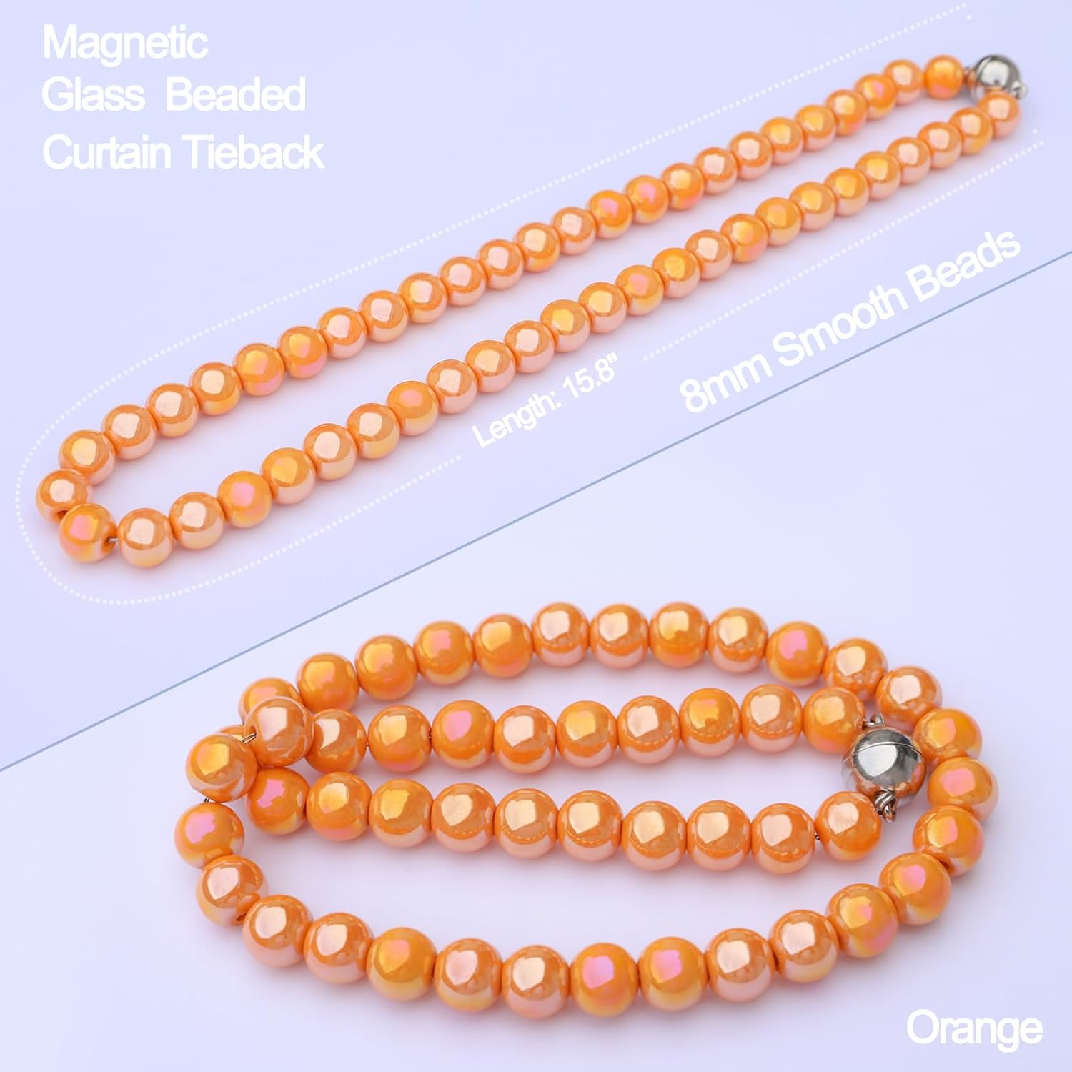 PEDOBO Magnetic Curtain Tiebacks, Crystal Glass Beaded Curtain Tiebacks Drapery Shower Sheer Curtain Holdbacks Boho Farmhouse Home Decor (Orange) image 3