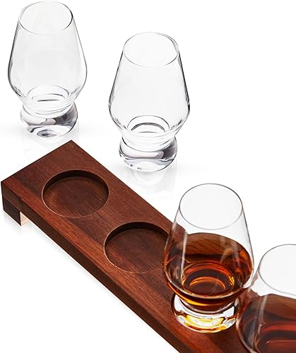 Miniatura 8 de Viski Spirit Tasting - Juego de vasos de cristal con bandeja de madera para bourbon, whisky, ginebra, brandy o licor, elegantes vasos para bares