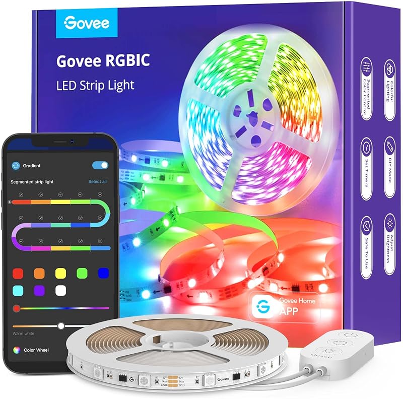 Tira de luces LED RGBIC de 16.4 pies, luz de control de aplicación inteligente para dormitorio | Luces LED que cambian de Color por Bluetooth, color segmentado DIY, sincronización de música mejorada para dormitorio, cocina y decoración del hogar
