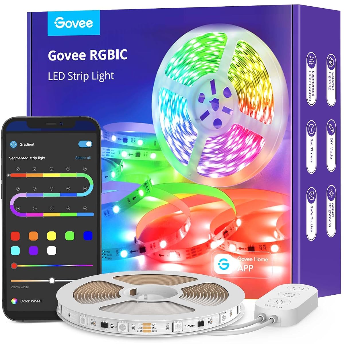 Govee RGBIC LED Strip Lights, 16.4ft Bluetooth Color Changing, Music Sync, App