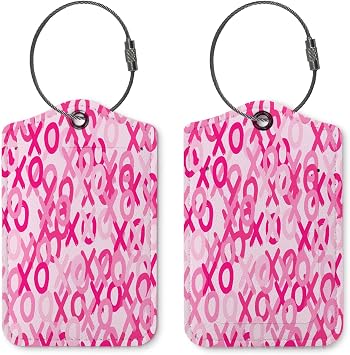 Pink Luggage Tags for Suitcases,Preppy 2 Pack Travel Suitcase Tags,Trendy XOXO Traveling Accessories,Baggage Tag Label with Steel Loop,Boyfriend Girlfriend Gifts,Couple Gifts