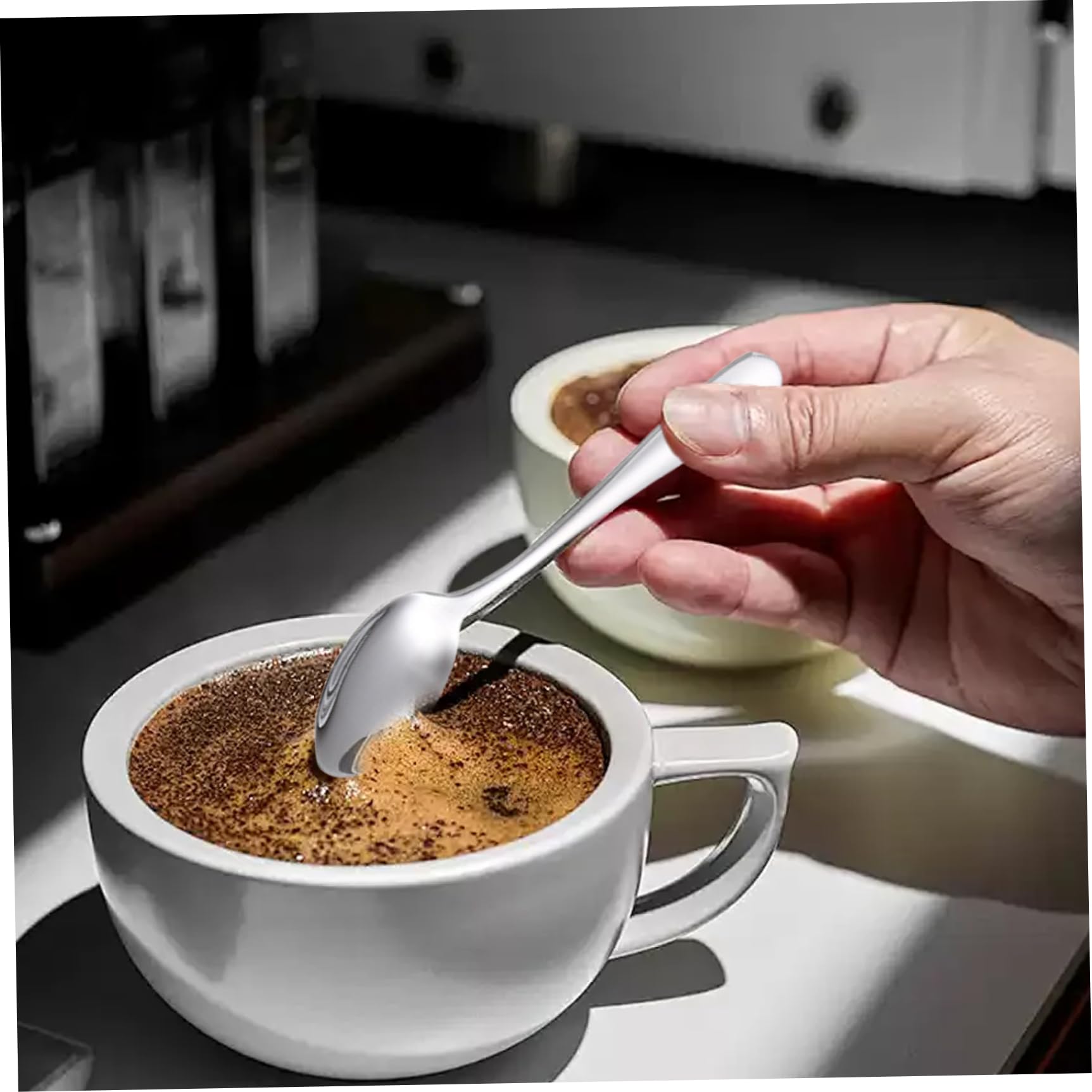 Cucharas de café (6 unidades), de acero inoxidable, de 5 pulgadas, pulidas como espejo, con mango, pequeñas. ，Cucharas de acero inoxidable