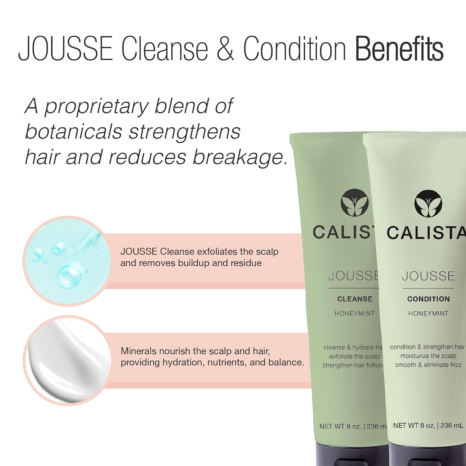 Calista JOUSSE Cleanse Scalp Exfoliating Shampoo – Sulfate-Free, Strengthens & Protects with Keratin Amino Acids, Rice Protein & Botanicals – Color Safe, UV Protection – Honeymint Blend (8 oz)