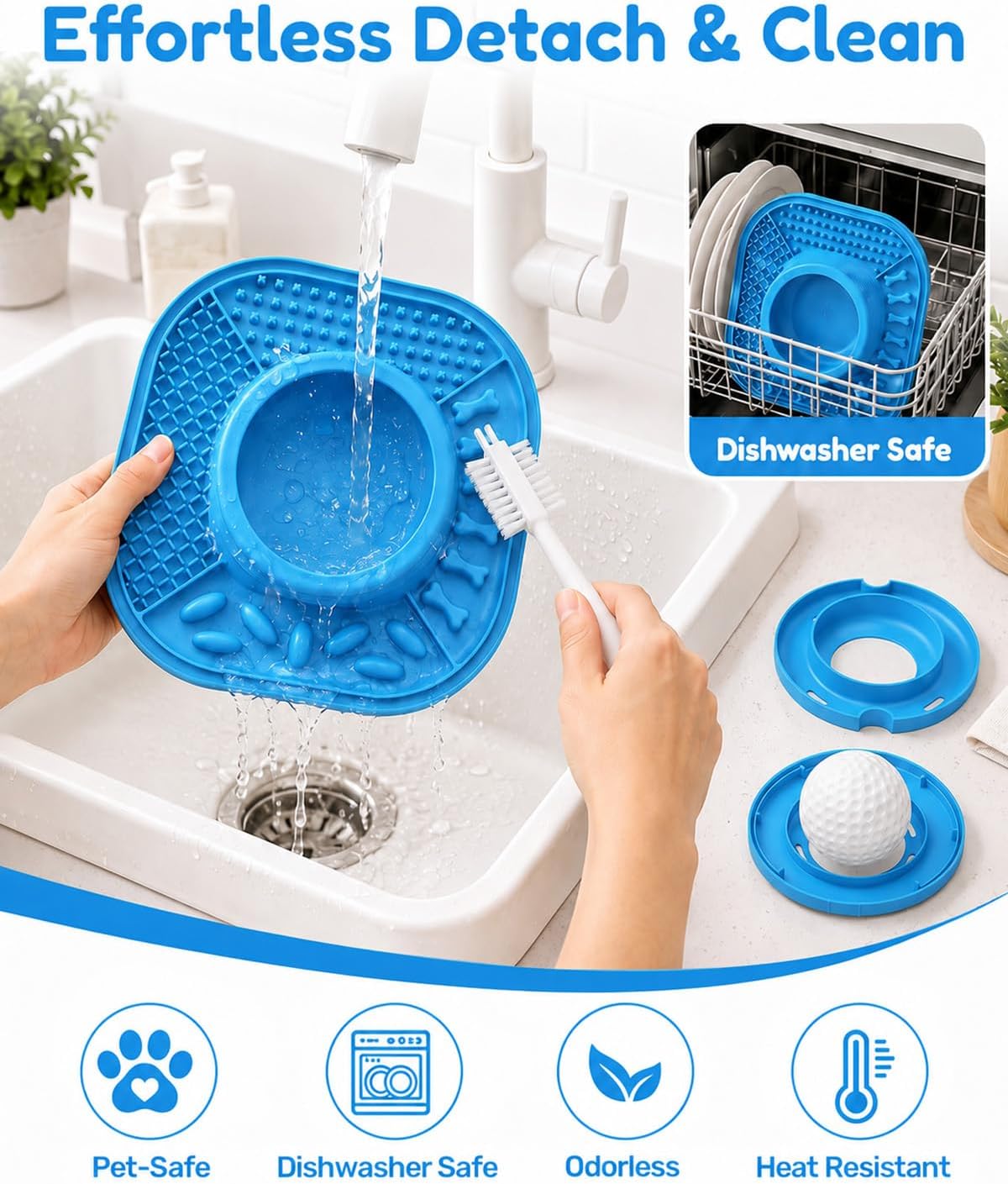 Dog Lick Bowl and Lick Mat with Rolling Ball & Slow Feeder, Spatula, Brush | Dog Lick Ball for Liquid and Thick Treat, Anti-Slip Suction Enrichment Toys for Large Medium Small Dog & Cat