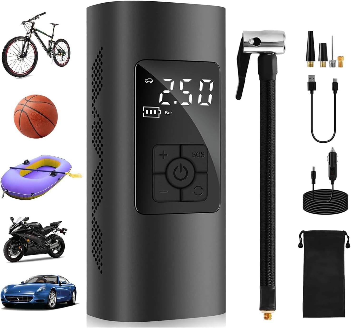Tazweeq Portable Car Tire Air Pump With 6000ma Battery and 150 Psi Compression for Bikes and Buoys, Electric Blower With Rechargeable Pressure Nozzle and Rechargeable Air Compressor 2026